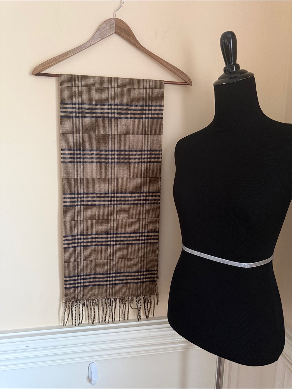 Christian Dior Monsieur "Cashmaire" Brown and Navy Plaid Cashmere-Feel Scarf
